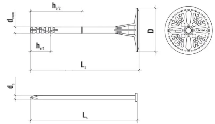 Kołek do mocowania izolacji trzpień metalowy z krótką strefą rozpierania WKRĘT-MET LGX 10x200mm - 200 szt.
