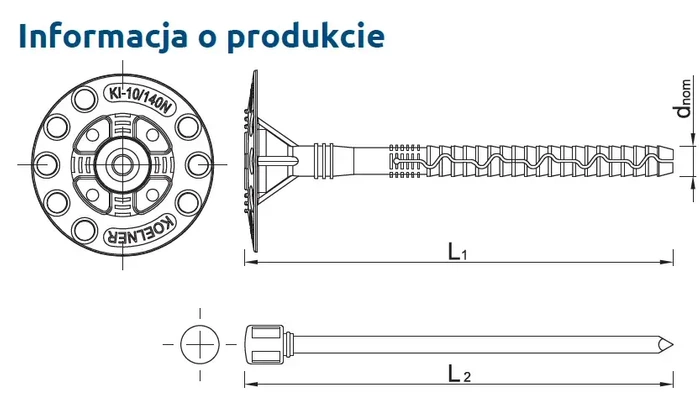 Kołek do mocowania izolacji wbijany długa strefa rozporu RAWLPLUG KI-260N 10x260mm - 200 szt.