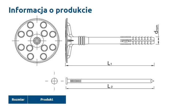 Kołek do mocowania izolacji metal RAWLPLUG KI-090M 10x90mm - 250 szt.