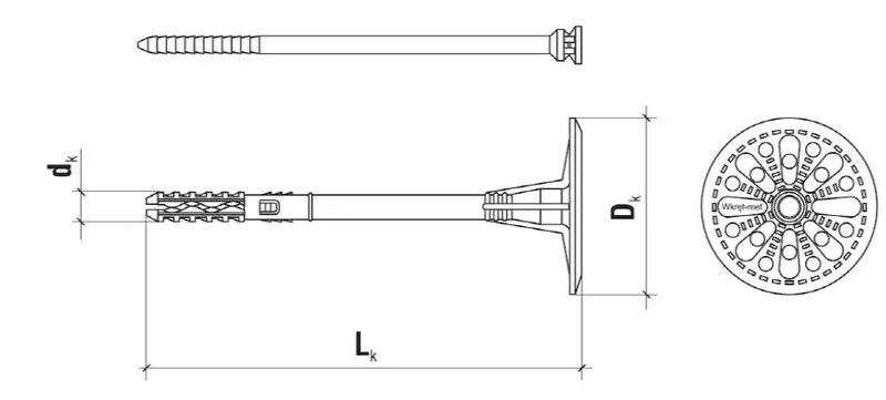 Kołek do mocowania izolacji trzpień tworzywowy z krótką strefą rozpierania WKRĘT-MET LTX 10x260mm - 100 szt.